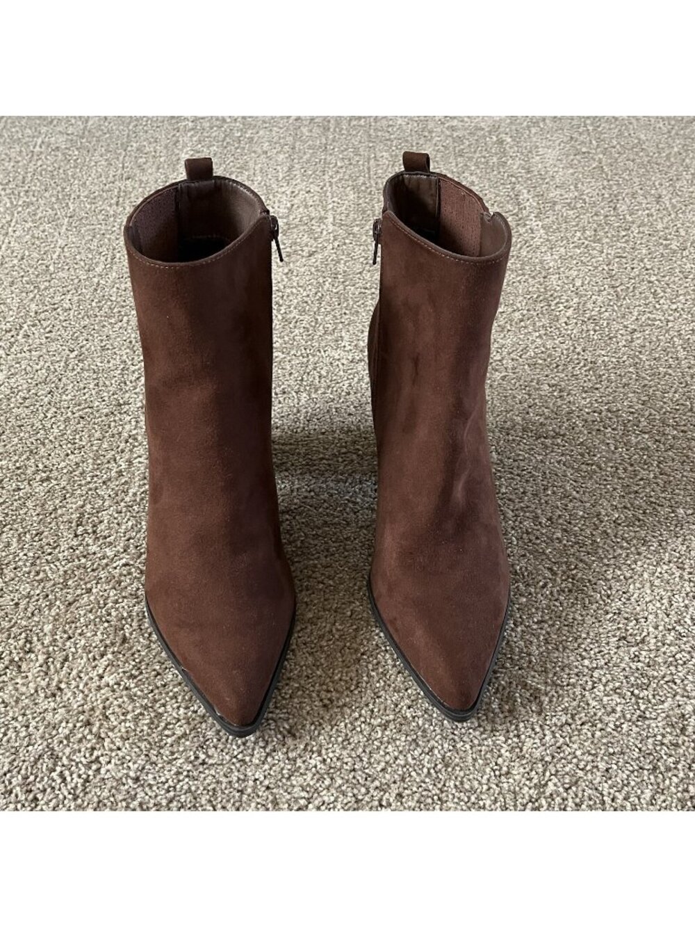 Just Fab Ginnee Brown Faux Suede Block Heel Ankle Boots